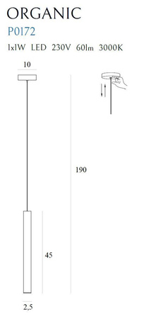 Maxlight lampa wisząca LED Organic 1W 60lm 3000K chrom P0172