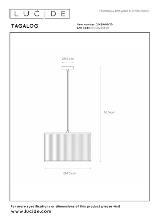 Lucide lampa wisząca Tagalog Ø 40 cm 1xE27 czarna 21429/01/30