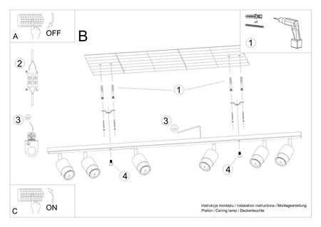 Sollux plafon (reflektorki) Nero 6 6xGU10 czarny/chrom SL.1068