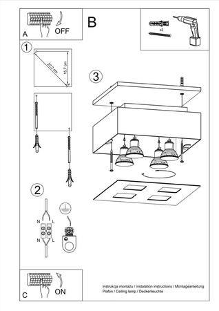 Sollux plafon Mono 4 4xGU10 biało/czarny SL.0069