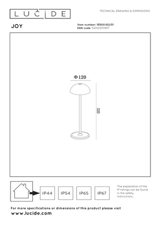 Lucide lampa stołowa zewnętrzna Joy Ø 11,5 cm LED ściemnialna 1x1,5W 3000K IP54 biała 15500/02/31