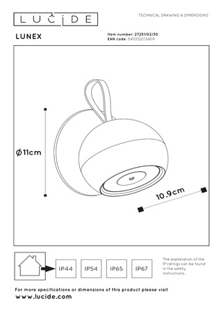 Lucide kinkiet zewnętrzny Lunex LED ściemnialny 1x2W 3000K IP54 magnetyczny system montażu czarny 27251/02/30