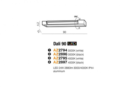 Azzardo kinkiet łazienkowy LED Dali 90 24W 2880lm 4000K biały IP44 AZ2795