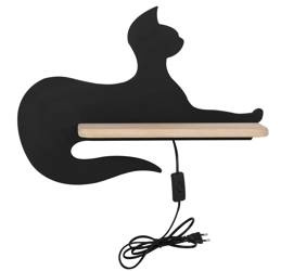 Candellux kinkiet dziecięcy LED z półką IQ Kids Cat siedzący 5W 250lm 4000K czarny z przewodem 21-26002