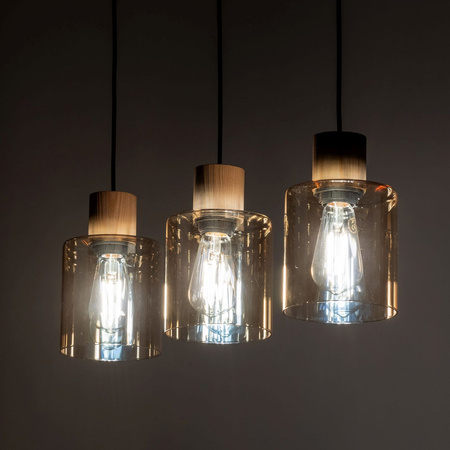 TK Lighting lampa wisząca Orson 3xE27 czarno/drewniana 4568