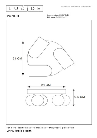 Lucide lampa sufitowa Punch Ø 21 cm 3xGU10 biała 13958/13/31