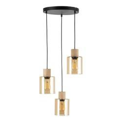 TK Lighting lampa wisząca Orson 3xE27 czarno/drewniana 5749