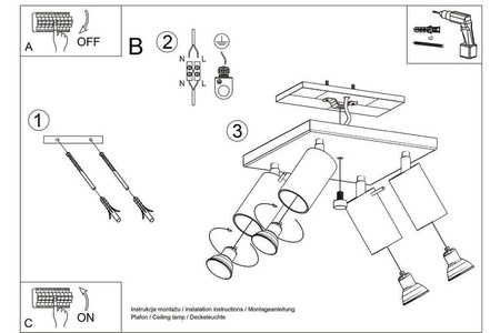 Sollux plafon (reflektorki) Ring 4 4xGU10 czarny SL.0094
