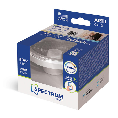 Spectrum SMART żarówka LED GU10/AR111 10W 1050lm 3000/6500K (WiFi, Bluetooth) ściemnialna biała WOJ+14512
