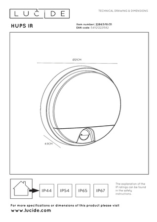 Lucide kinkiet zewnętrzny Hups LED 1x10W 3000K IP54 czujnik ruchu i zmierzchu biały 22863/10/31