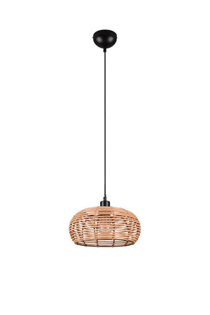 Trio lampa wisząca Inga E27 czarno/drewniana 312200136