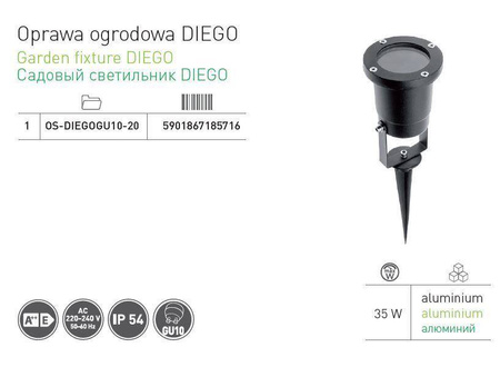 GTV reflektor dogruntowy Diego GU10 czarny IP65 OS-DIEGOGU10-20
