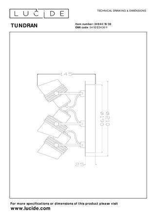 Lucide lampa sufitowa Tundran Ø 21 cm 3xGU10 czarna 34944/13/30