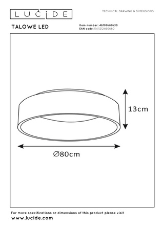 Lucide lampa sufitowa Talowe LED Ø 80 cm 80W 3000K czarna 46100/80/30