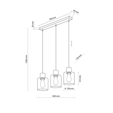TK Lighting lampa wisząca Orson 3xE27 czarno/drewniana 4568