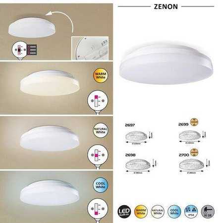 Rabalux plafon zewnętrzny LED Zenon 18W 1800lm 3000/4000/6000K biały IP54 2697
