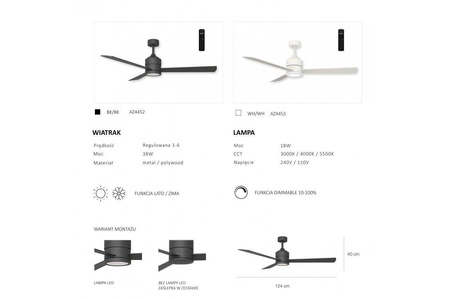 Azzardo wentylator LED Veneti 18W 600lm 3000/4000/5500K biały AZ4453