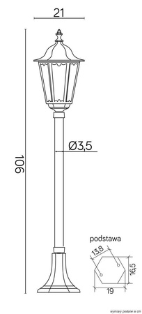 Su-ma lampa stojąca zewnętrzna Retro Midi E27 czarna/patyna 106cm IP43 K 5002/2/M