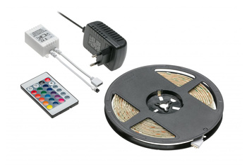 GTV zestaw LED RGB: taśma 25W 12V 10mm/5m IP20, zasilacz, sterownik i pilot LD-ZL5RGB150-00