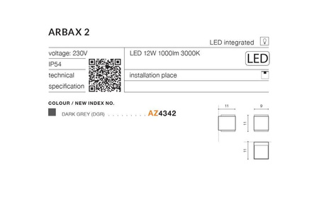 Azzardo kinkiet zewnętrzny LED Arbax 2 2x(6W 500lm 3000K) 12W 1000lm szary IP54 AZ4342