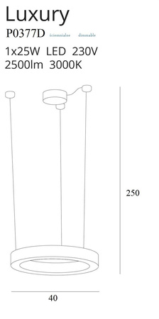 Maxlight lampa wisząca LED Luxury 25W 2500lm 3000K ściemnialna Ø40cm złota P0377D Linia Maxlight Select