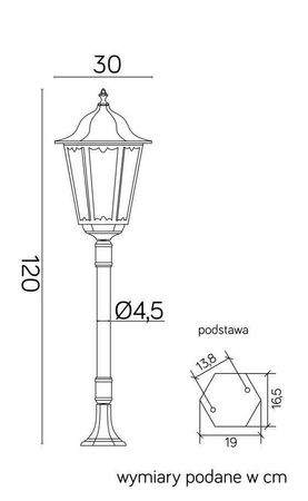 Su-ma lampa stojąca zewnętrzna Retro Maxi E27 czarna/patyna 120cm IP43 K 5002/2/BD 45