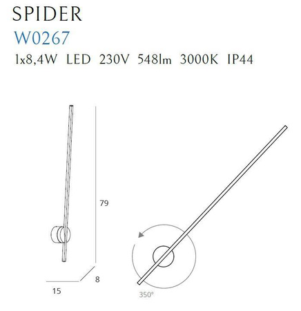 Maxlight kinkiet LED Spider 8,4W 548lm 3000K Ø8cm czarny IP44 W0267