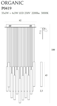 Maxlight lampa wisząca LED Organic (33x1W + 4x3W) 45W 2200lm 3000K czarna P0419D