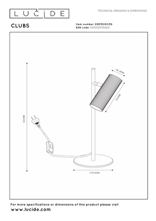 Lucide lampa stołowa Clubs 1xGU10 czarna 09539/01/30