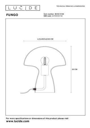 Lucide lampa stołowa Fungo 1xE27 transparentna 10514/01/60