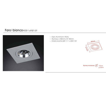 Orlicki Design oprawa sufitowa Faro I Bianco GU10/ES111 biała wpuszczana OR83385