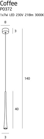 Maxlight lampa wisząca LED Coffee 7W 218lm 3000K czarna mała 40cm P0372