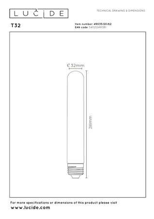 Lucide żarówka LED T30 E27 5W 260LM 2200K 20 cm ściemnialna bursztynowa 49035/20/62