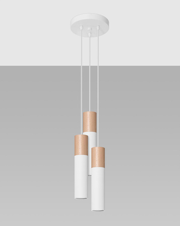 Sollux lampa wisząca Pablo 3xGU10 biało/drewniana SL.1013