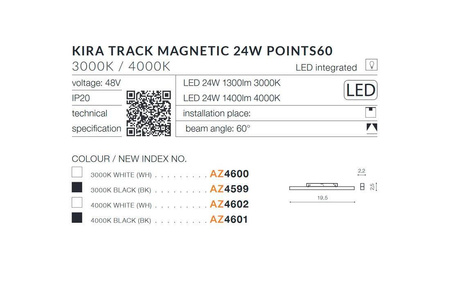 Azzardo lampa szynowa LED Kira 24W 1300lm 3000K biała AZ4600