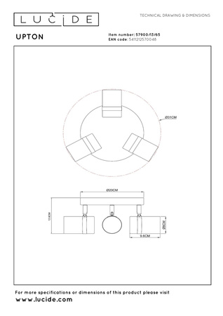 Lucide lampa sufitowa Upton 3xGU10 dymiony szary 57900/13/65