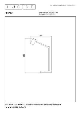 Lucide lampa podłogowa Tipik LED ściemnialna 1x3W 2700K zasilanie akumulatorowe 3 stopnie ściemniania czarna 36622/03/30
