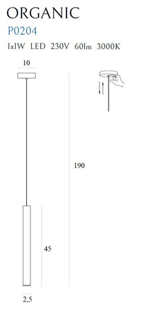 Maxlight lampa wisząca LED Organic I 1W 60lm 3000K złota P0204