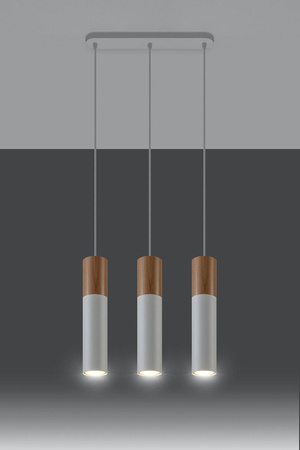 Sollux lampa wisząca Pablo 3 GU10 biało/drewniana SL.0630