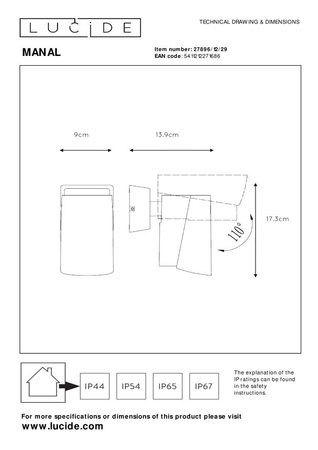 Lucide kinkiet Manal LED 12W antracytowy 27896/12/29