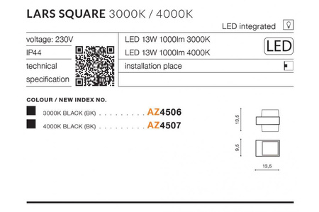 Azzardo kinkiet zewnętrzny LED Lars 2x(6,5W 500lm 4000K) 13W 1000lm szary IP44 AZ4507