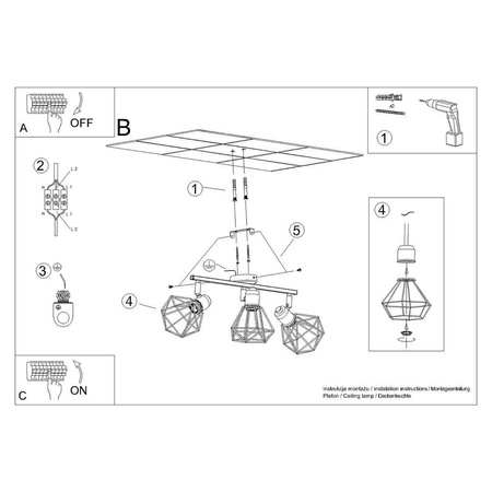 Sollux plafon (reflektorki) Artemis 3xE14 czarny SL.1107