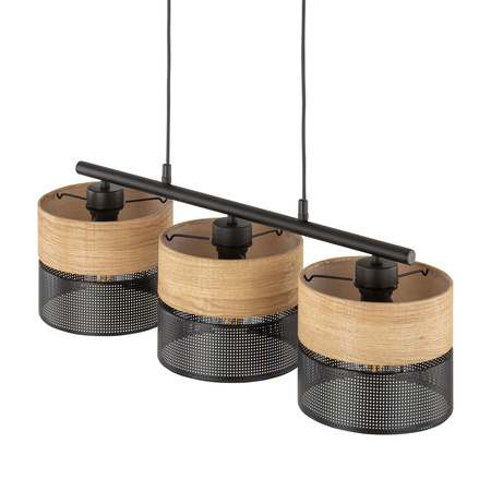 TK Lighting lampa wisząca Nicol 3xE27 czarno/drewniana 4801
