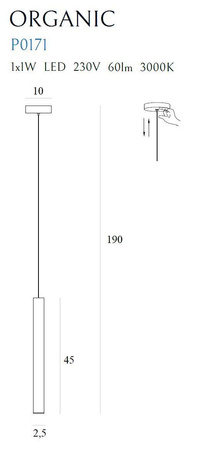 Maxlight lampa wisząca LED Organic 1W 60lm 3000K miedziana P0171