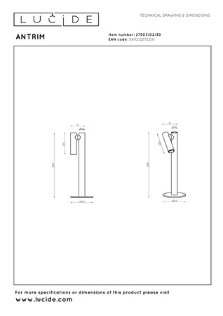 Lucide lampa stojąca zewnętrzna Antrim LED ściemnialna 1x2,2W 2700K IP54 czarna 27503/02/30