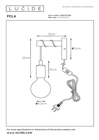 Lucide kinkiet Paulien 1xE27 60W różowy 08227/01/66