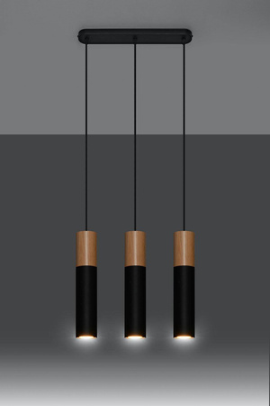 Sollux lampa wisząca Pablo 3 GU10 czarno/drewniana SL.0634