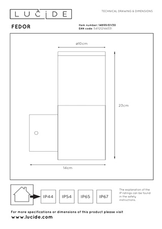 Lucide kinkiet Fedor E27/40W H23cm czarny 14899/01/30
