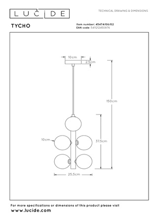 Lucide lampa wisząca Tycho 6xG9 / 28W satynowy mosiądz 45474/06/02