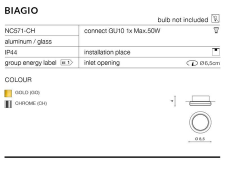 Azzardo łazienkowe oczko stropowe Biagio GU10 chrom Ø8,5cm AZ1492